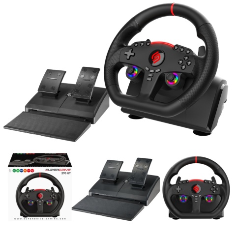 Kierownica gamingowa z pedałami i LED RGB