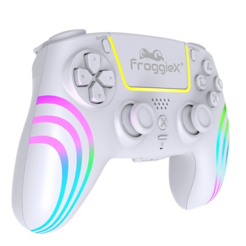 Kontroler bezprzewodowy PS5 biały Froggiex DualSense RGB, funkcją Turbo, programowalne przyciski Kontroler bezprzewodowy PS5 biały Froggiex DualSense RGB, funkcją Turbo, programowalne przyciski