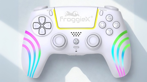 Kontroler bezprzewodowy PS5 biały Froggiex DualSense RGB, funkcją Turbo, programowalne przyciski Kontroler bezprzewodowy PS5 biały Froggiex DualSense RGB, funkcją Turbo, programowalne przyciski