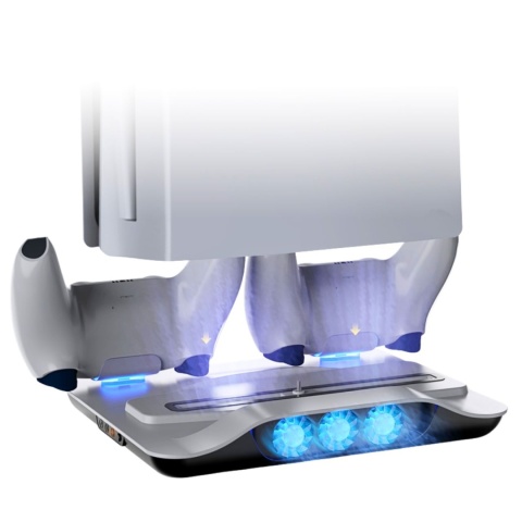 Podstawka chłodząca i stacja ładująca do PS5 / PS5 Slim / PS5 Pro – wentylatory, LED, USB, szybkie ładowanie padów