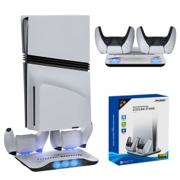 Podstawka chłodząca i stacja ładująca do PS5 / PS5 Slim / PS5 Pro – wentylatory, LED, USB