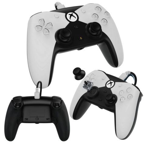 Przewodowy kontroler Xbox Series X/S, Xbox One i PC, programowalne przyciski, kontroler z czujnikami Halla- biały