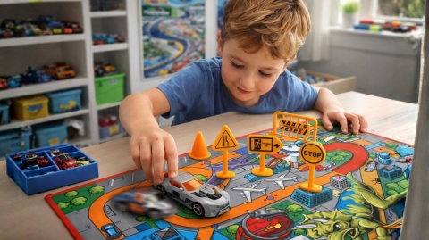 Mata do zabawy dla dzieci Hot Wheels duży tor wyścigowy + samochodzik