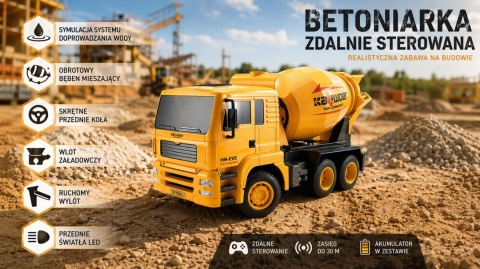 Betoniarka zdalnie sterowana RC 1:18 ciężarówka LED 2.4 GHz na pilot