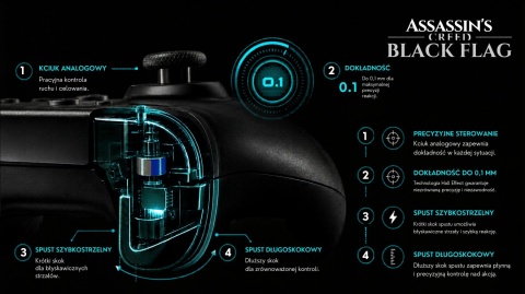 Kontroler Gamingowy Assassin's Creed Black Flag Hall Effect RGB