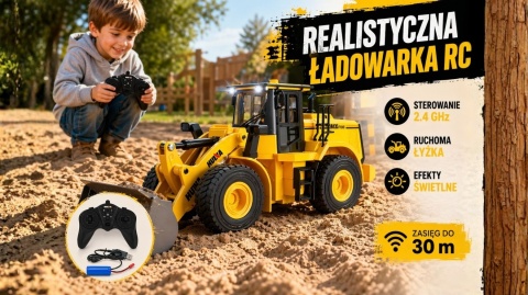 Ładowarka zdalnie sterowana RC 1:16 koparka HUINA 1552 2.4 GHz na pilot