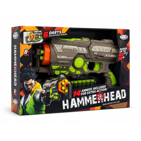 PISTOLET BLASTER HIP SHOT HAMMERHEAD 14 STRZAŁEK BĘBEN 6 SZT 8+