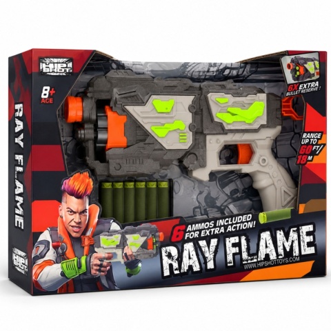 PISTOLET BLASTER NA STRZAŁKI PIANKOWE HIP SHOT RAY FLAME 6 SZT 8+