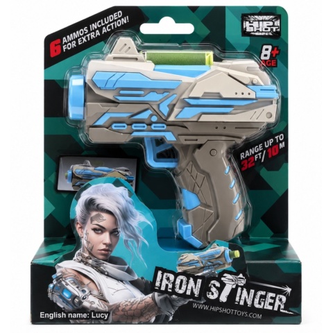 PISTOLET IRON STINGER HIP SHOT NIEBIESKI 6 STRZAŁEK PIANKOWYCH 8+