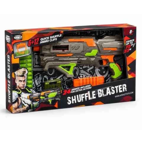 PISTOLET NA STRZAŁKI HIP SHOT SHUFFLE BLASTER 24 SZT ZASIĘG 23 M 8+