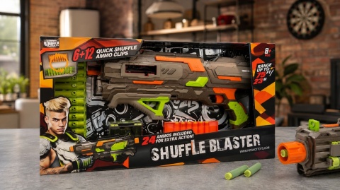 PISTOLET NA STRZAŁKI HIP SHOT SHUFFLE BLASTER 24 SZT ZASIĘG 23 M 8+