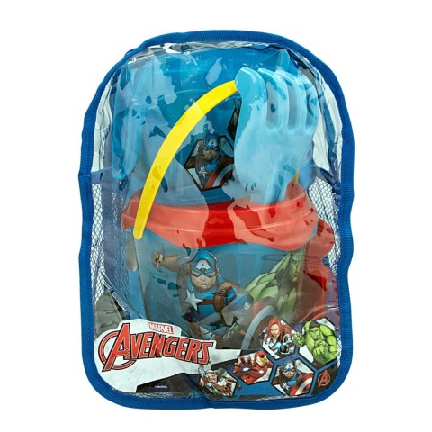 ZESTAW DO PIASKU AVENGERS w plecaku WIADERKO ŁOPATKA FOREMKI SITKO