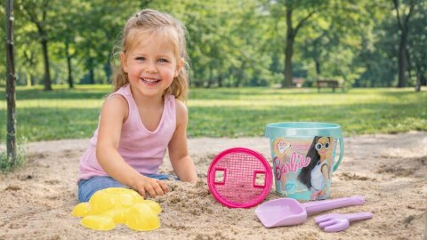 ZESTAW DO PIASKU BARBIE do piaskownicy plażę WIADERKO ŁOPATKA FOREMKI itp.