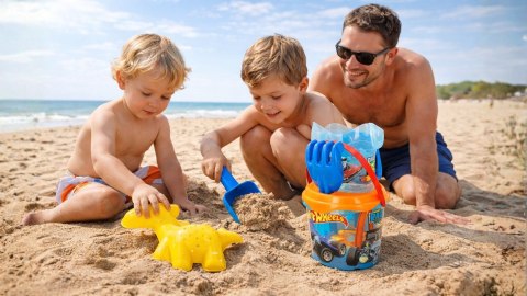 ZESTAW DO PIASKU PIASKOWNICY PLAŻY HOT WHEELS KONEWKA + WIADERKO 6 EL.