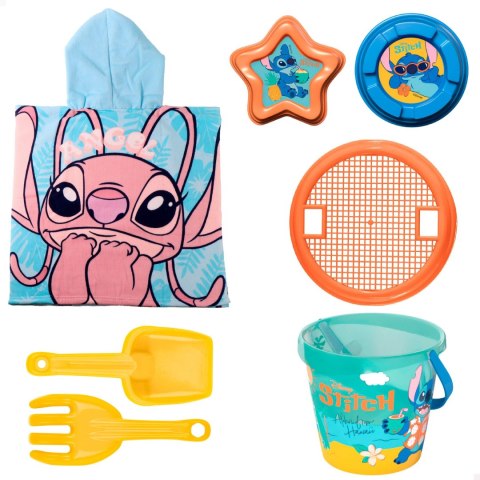 Zestaw plażowy Disney Stitch wiaderko poncho foremki 6w1 + poncho