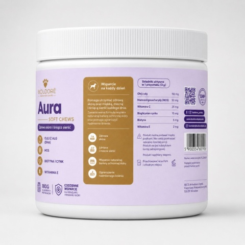 Boldoré Suplement Dla Psa AURA Na Skórę i Sierść Soft Chews 180g