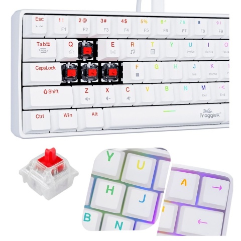 Mechaniczna klawiatura gamingowa – 60%, LED, Outemu Red, biała Mechaniczna klawiatura gamingowa – 60%, LED, Outemu Red, biała
