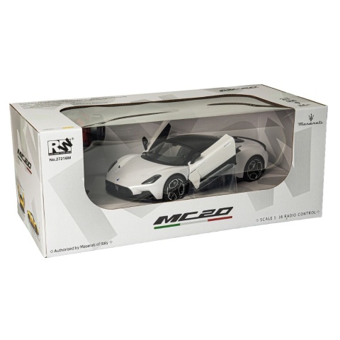 Zdalnie sterowany samochód Maserati MC20 RC 1:16 pilotem 2.4 GHz biały Zdalnie sterowany samochód Maserati MC20 RC 1:16 pilotem 2.4 GHz biały